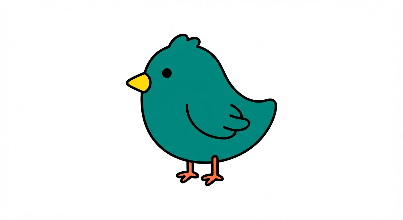 白い背景に描かれた、左向きの青緑色の小鳥のイラスト